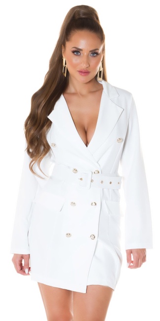 blazer dress with belt White